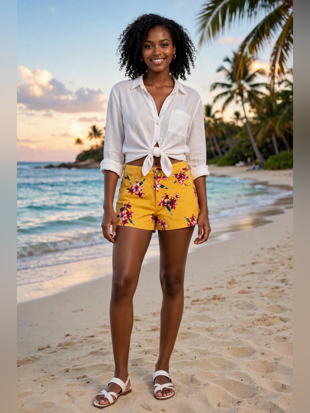 Guess Yellow Floral High-Waist Women’s Shorts